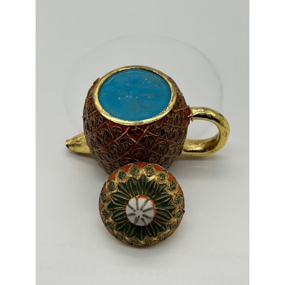 Vtg Pineapple Mini Teapot Cloisonne Enamel Colorful Tropical - Picture 3 of 9